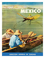 Direccion General de Turismo: Lake Chapala, Mexico, Men in Canoes - Fine Art Prints & Posters