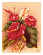 Hawaiian Red and White Anthuriums - Fine Art Prints & Posters