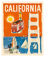 California - San Francisco Cable Car, Golden Gate Bridge - c. 1950's - Fine Art Prints & Posters
