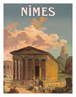 Nîmes, France - Maison Carrée Roman Temple - Chemins de fer de Paris-Lyon-Méditerranée Railway (PLM) - Fine Art Prints & Posters