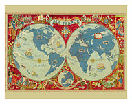 World Map Planisphere - Flight Routes - Fine Art Prints & Posters