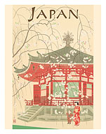 Japan - Shrine and Cherry Blossoms - Fine Art Prints & Posters