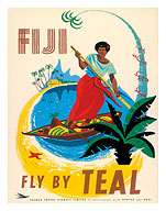 Tasman Empire Airways Limited - Fiji Fly by TEAL, Fijian Native Poles a Canoe - Fine Art Prints & Posters