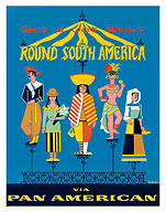 Get a Jet Start Round South America - via Pan American World Airways - c. 1957 - Fine Art Prints & Posters