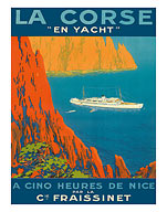 La Corse en Yacht (The Corsica Yacht) CInq Heures De Nice (Five Hours from Nice) par la Cie Fraissinet (by Fraissinet Shipping Company) - Giclée Art Prints & Posters