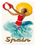 Spain - Spanish Woman Bather with Beach Ball - Fine Art Prints & Posters
