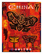 China - Kites in the Shape of Dragonflies and Butterflies - United Air Lines - Fine Art Prints & Posters