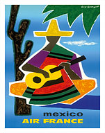 Mexico - Aviation - Mexican Guitar Player in Sombrero and Pancho - Fine Art Prints & Posters