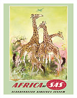 Africa - by SAS Scandinavian Airlines System - Serengeti African Giraffes - Fine Art Prints & Posters