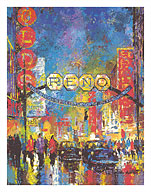 Reno, Nevada - The Biggest Little City in the World - Casinos - Night View - Fine Art Prints & Posters