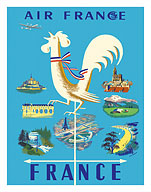 French Aviation - Gallic Rooster Weathervane and French Landmarks - Fine Art Prints & Posters