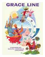 Caribbean - Grace Line - South America Cruises - Rumba Dancers - Giclée Art Prints & Posters