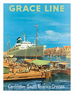 Caribbean - South America Cruises - Willemstad Harbour, Curaçao, West Indies - Grace Line - Giclée Art Prints & Posters