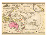 Map of Oceanica - Australia, Hawaii, Pacific Islands, Malaysia, Polynesia and Australasia - Giclée Art Prints & Posters