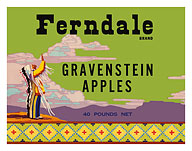 Gravenstein Washington Apples - Ferndale Brand - Indian Chief - c. 1947 - Fine Art Prints & Posters