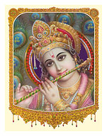 Lord Krishna With Flute - India Hindu Deity - Fine Art Prints & Posters