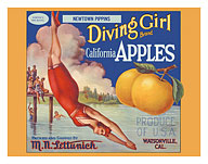 California Apples - Newtown Pippins - Diving Girl Brand - c.1920's - Giclée Art Prints & Posters