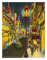 San Francisco, California - Chinatown at Night - c. 1950's - Fine Art Prints & Posters