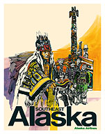 Southeast Alaska - Native Americans - Tribal Totem Poles - Alaska Airlines - c. 1974 - Giclée Art Prints & Posters