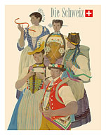 Switzerland (Die Schweiz) - Traditional Swiss Folkloric Costumes - Fine Art Prints & Posters