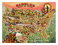 Rambles through our Country - Map of the United States 1890s - Fine Art Prints & Posters