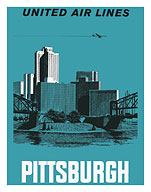Pittsburgh, Pennsylvania USA - United Air Lines - Allegheny and Monongahela Rivers - Fine Art Prints & Posters