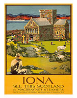 Iona - See this Scotland by MacBraynes Steamers - Celtic Cross at Iona Abbey - Fine Art Prints & Posters