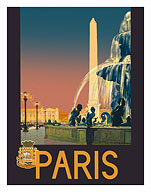 Paris - Place de La Concorde Fountain - Chemins de fer de Paris-Lyon-Méditerranée Railway (PLM) - Fine Art Prints & Posters