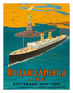 Rotterdam to New York City - Holland-America Line - Statue of Liberty - Giclée Art Prints & Posters