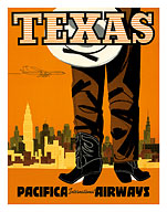 Texas - Pacifica International Airways - Cowboy - c. 1960 - Giclée Art Prints & Posters