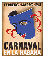 Cuba - Carnaval en la Habana (Carnival in Havana) 1941 - Blue Mask - Fine Art Prints & Posters