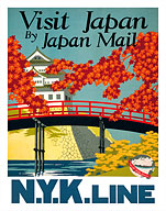 Visit Japan by Japan Mail - N.Y.K. Line (Nippon Yusen Kaisha) - Giclée Art Prints & Posters