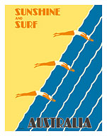 Australia - Sunshine and Surf - 3 Women Diving - Fine Art Prints & Posters