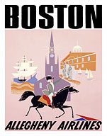 Boston - Allegheny Airlines - Mayflower Ship and Faneuil Hall - Fine Art Prints & Posters