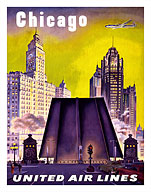 Chicago - United Air Lines - The Tribune Tower, Wrigley Building, and Michigan Ave. Bridge - Fine Art Prints & Posters