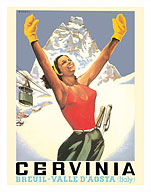 Breuil - Cervinia, Italy - Skier at Alpine Ski Resort - Valle D'Aosta (Aosta Valley) - Fine Art Prints & Posters