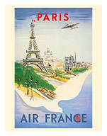 Paris - Eiffel Tower, Notre Dame Cathedral and Basilica of the Sacred Heart (Sacré-Cœur) c.1947 - Fine Art Prints & Posters