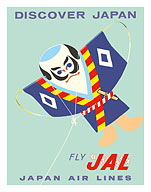 Discover Japan - Fly Japan Air Lines (JAL) - Japanese Samurai Kite - Fine Art Prints & Posters