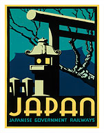 Japanese Government Railways - Night Twilight Shrine Cherry Blossom - Fine Art Prints & Posters
