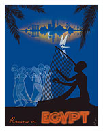 Romance in Egypt - Love on the Nile River - Ancient Egyptian Harp Player, Dancing Girls - Fine Art Prints & Posters