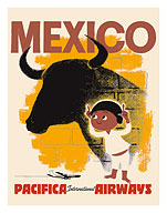 Mexico - Bull and Boy Matador - Pacifica International Airways - c. 1950's - Giclée Art Prints & Posters