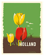 Holland - Dutch Tulips and Windmill - c. 1948 - Fine Art Prints & Posters