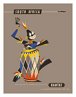 South Africa - Native African Drummer - Qantas Empire Airways (QEA) - Fine Art Prints & Posters