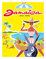 Jamaica - West Indies - Caribbean - Jamaican Beach Fruit Vendor on Donkey - Fine Art Prints & Posters