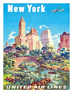 New York - United Air Lines - Gapstow Bridge at Central Park South Pond, Manhattan - Fine Art Prints & Posters
