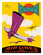 Paris, Belgium, Holland, Germany, Scandinavia - Farman Air Lines - Fine Art Prints & Posters