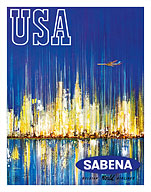 USA Sabena Belgian World Airlines - New York Manhattan Skyline - Fine Art Prints & Posters