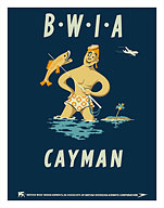 Cayman Islands - British West Indies Airways BWIA (Bee-Wee) Spear Fisherman - Fine Art Prints & Posters