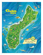 Map of Guam, USA - Where America's Day Begins - Giclée Art Prints & Posters