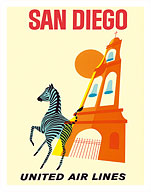 San Diego, California - Zebra - San Diego Zoo - Balboa Park - United Air Lines  - Fine Art Prints & Posters